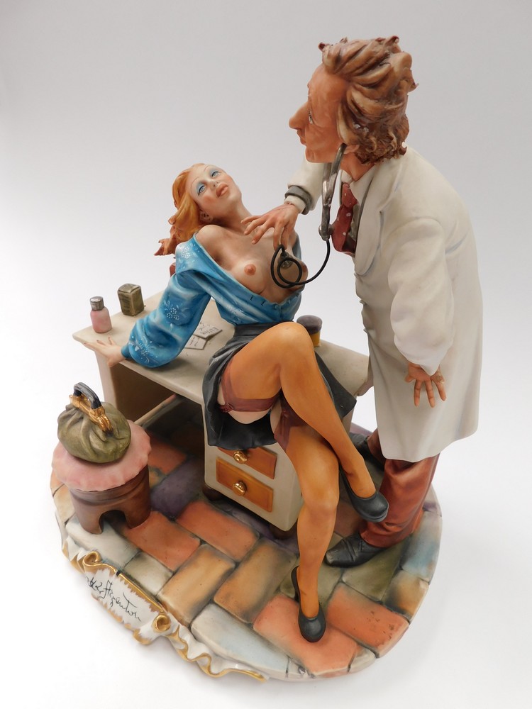 A large Capodimonte erotic doctor and patient scene signed to base with blue crown mark , thumb - Image 4 of 6