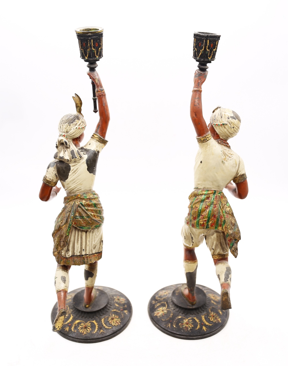 A pair of early 20th Century gold painted continental Arabic figures/candle holders. - Image 4 of 6