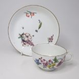 A Meissen cup and saucer painted with flower sprays and specimens with a brown rim line. Circa; 19th