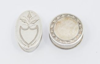 A George III silver oval Neo-Classical patch box and cover, engraved with shield shaped cartouche,