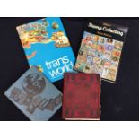 Small collection of stamps in 4 albums and a reference book. More school boy type collection .(