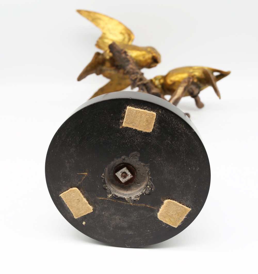 A French 20th century gilded bronze model of Love Birds signed R Durquet on polished stone plinth. - Image 4 of 4