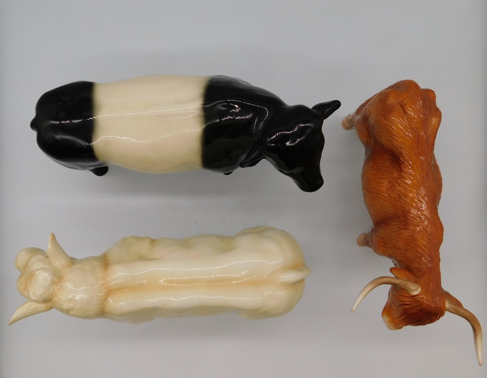 Three cattle figures 1 Beswick Charolais bull , 1 Beswick highland cow with 1 other unmarked figure - Image 2 of 2