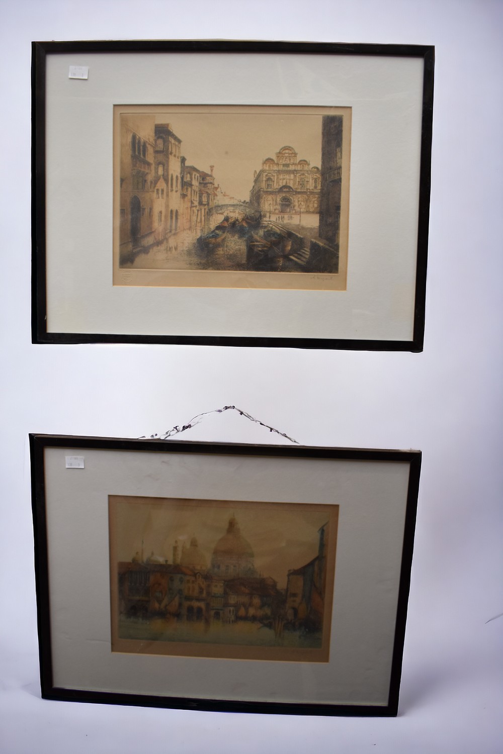 Three early 20th Century frame hand tinted etchings of Venice, framed and signed bottom right with - Bild 2 aus 2