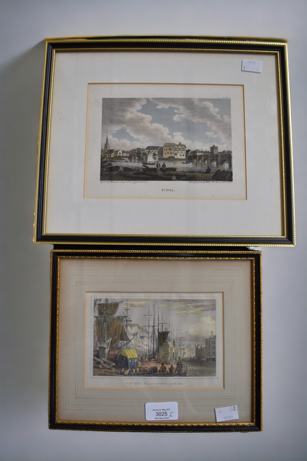 Three 19th Century etchings of Bristol and St Ives, framed.