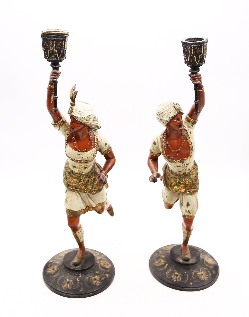 A pair of early 20th Century gold painted continental Arabic figures/candle holders. - Image 2 of 6