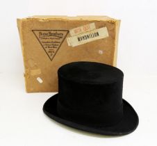 A fine silk/mohair top hat made by Hope Brothers, slight wear to under rim of brim, inside
