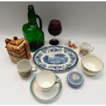 A collection of china and porcelain to include Worcester coffee items, glassware and others. some