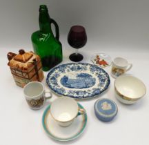 A collection of china and porcelain to include Worcester coffee items, glassware and others. some