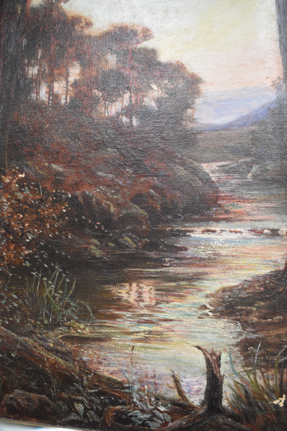 A late 19th century oil on canvas painting of a woodland scene, appears to be unsigned. - Image 2 of 2