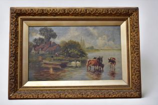 Two framed 19th Century oil on canvas of countryside scenes along with two early 20th Century