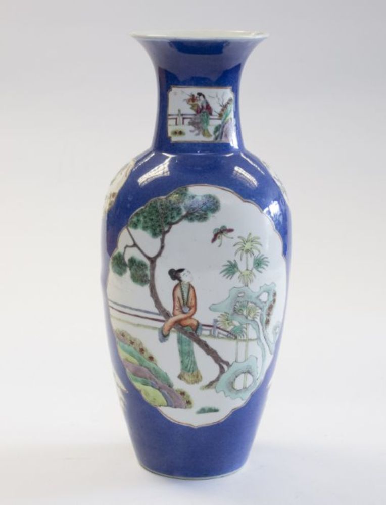 A Chinese powder blue ground porcelain vase, Qing Dynasty, late 19th century, ovoid body and trumpet - Image 2 of 3