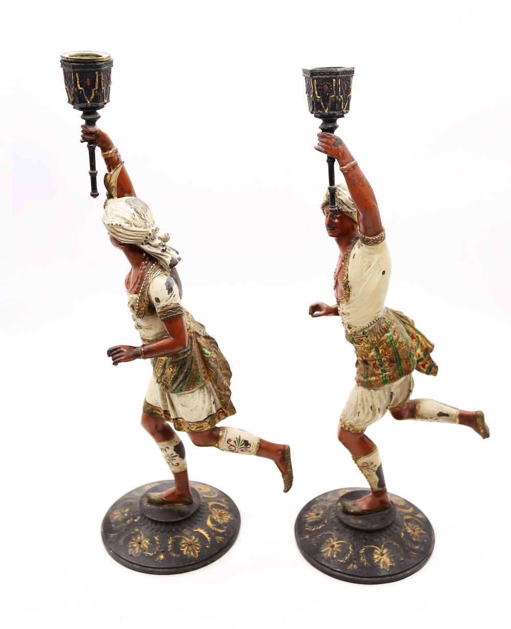 A pair of early 20th Century gold painted continental Arabic figures/candle holders. - Image 3 of 6