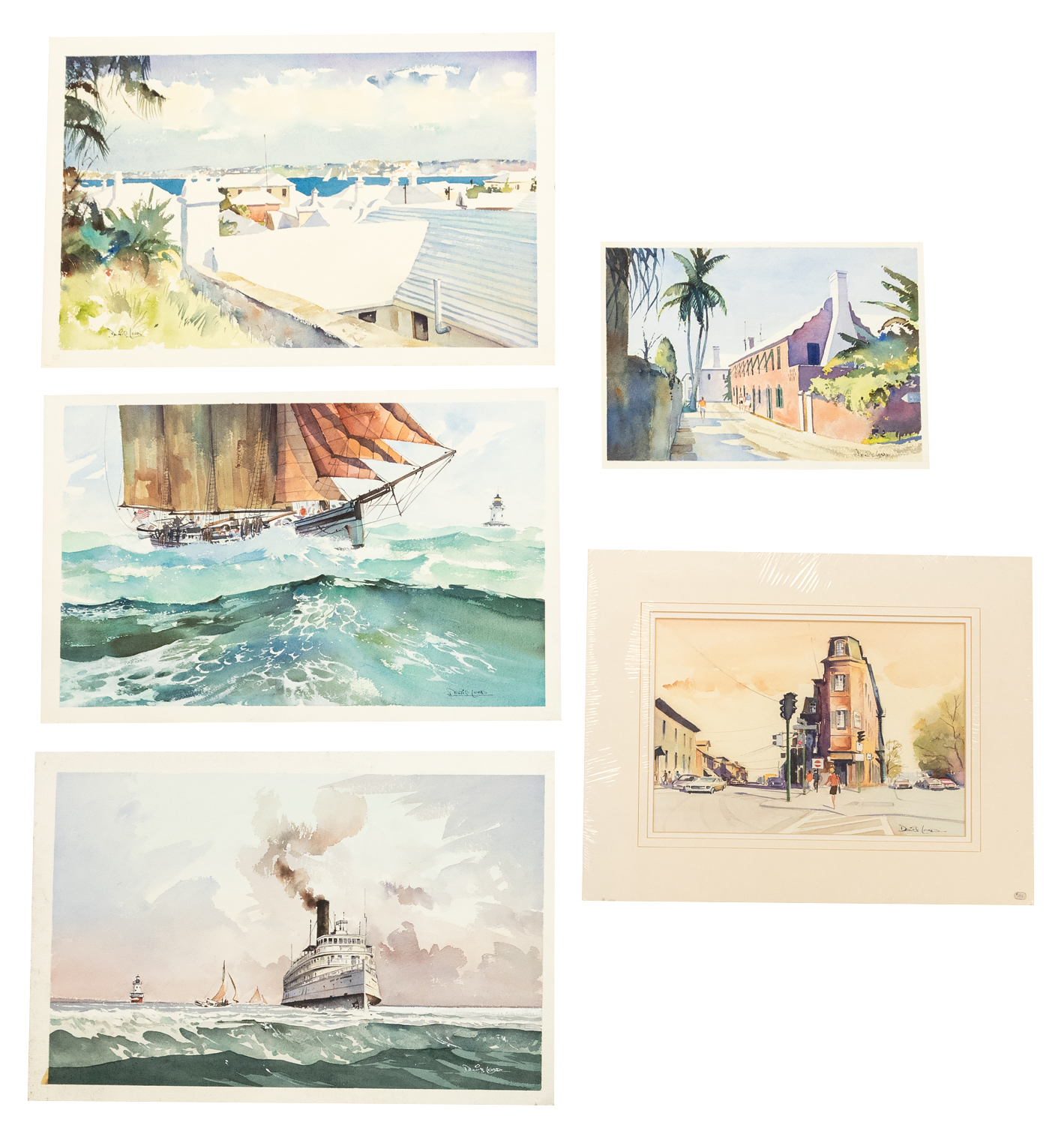 Four unframed and one mounted watercolour paintings by Denis Lord (1926-2013). From the artist's - Image 8 of 9