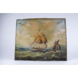 A 19th Century oil on canvas Dutch school of ships on water, 61cm x 50cm.