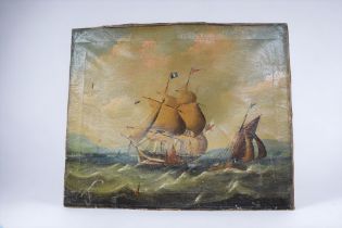 A 19th Century oil on canvas Dutch school of ships on water, 61cm x 50cm.