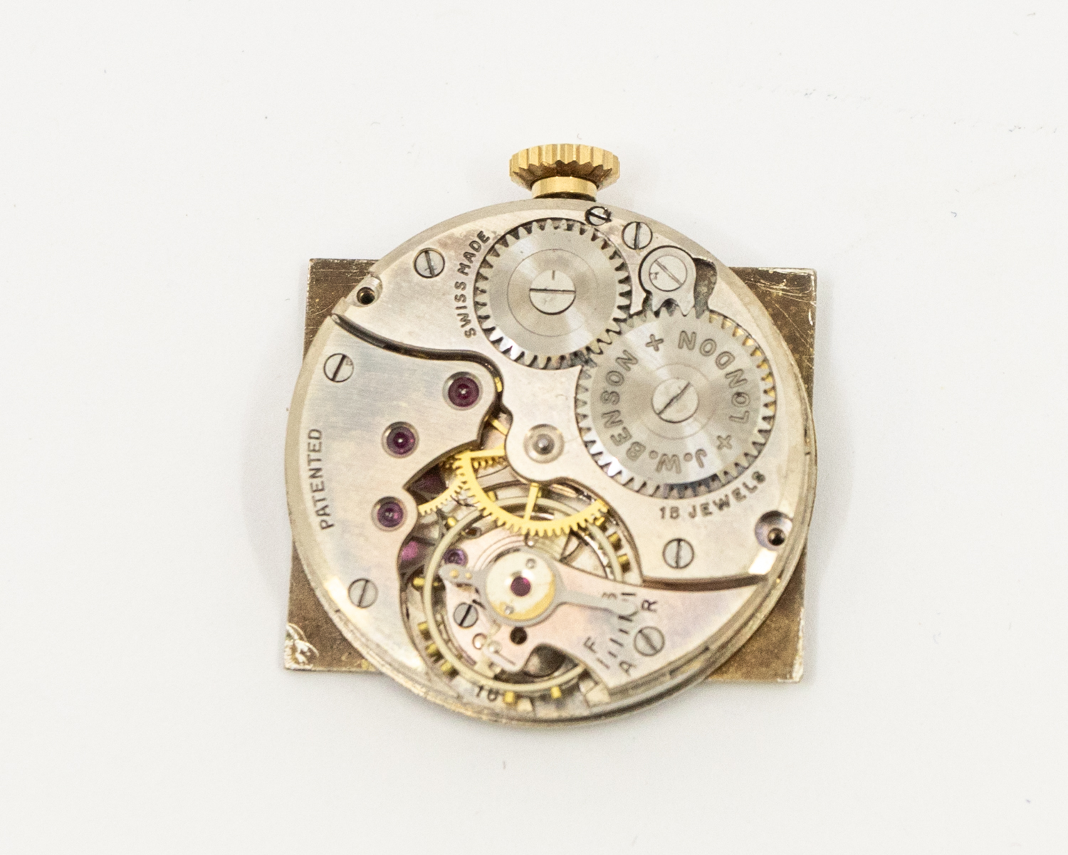 A J.W Benson 9ct gold cased gents 1930's wristwatch, comprising a rectangular champagne dial with - Image 4 of 4