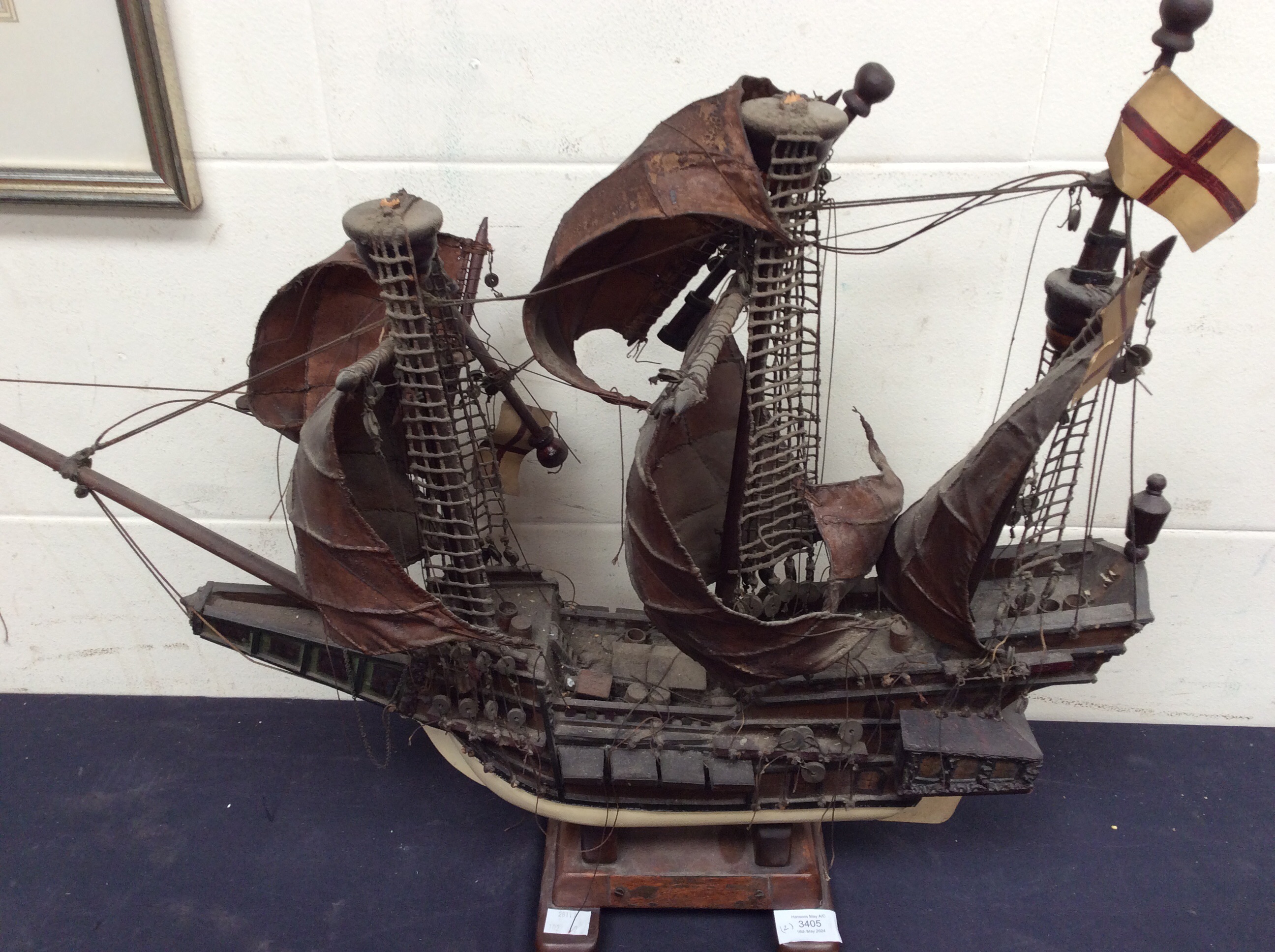 A reproduction table top gramophone along with a mid 20th Century model ship. - Image 2 of 2