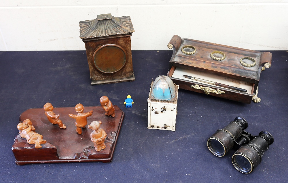 A late 19th Century desk ink stand, late 19th Century cased binoculars, early 20th Century mantle - Bild 2 aus 2