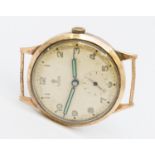 Tudor- a gents vintage 9ct gold cased Tudor watch face, comprising a round signed silvered dial with