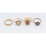 A 9ct gold cameo ring, size O, along with a diamond and ruby 9ct gold cluster ring, size O, combined