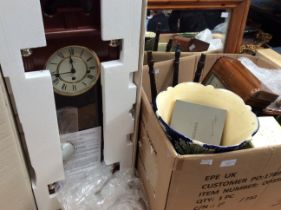 A collection of mixed items to include; clocks, cut glass, copper jug, wooden stool, silver plated