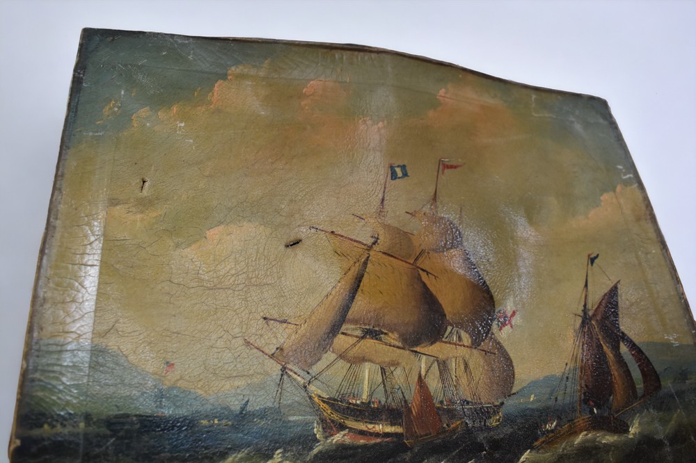 A 19th Century oil on canvas Dutch school of ships on water, 61cm x 50cm. - Image 2 of 3