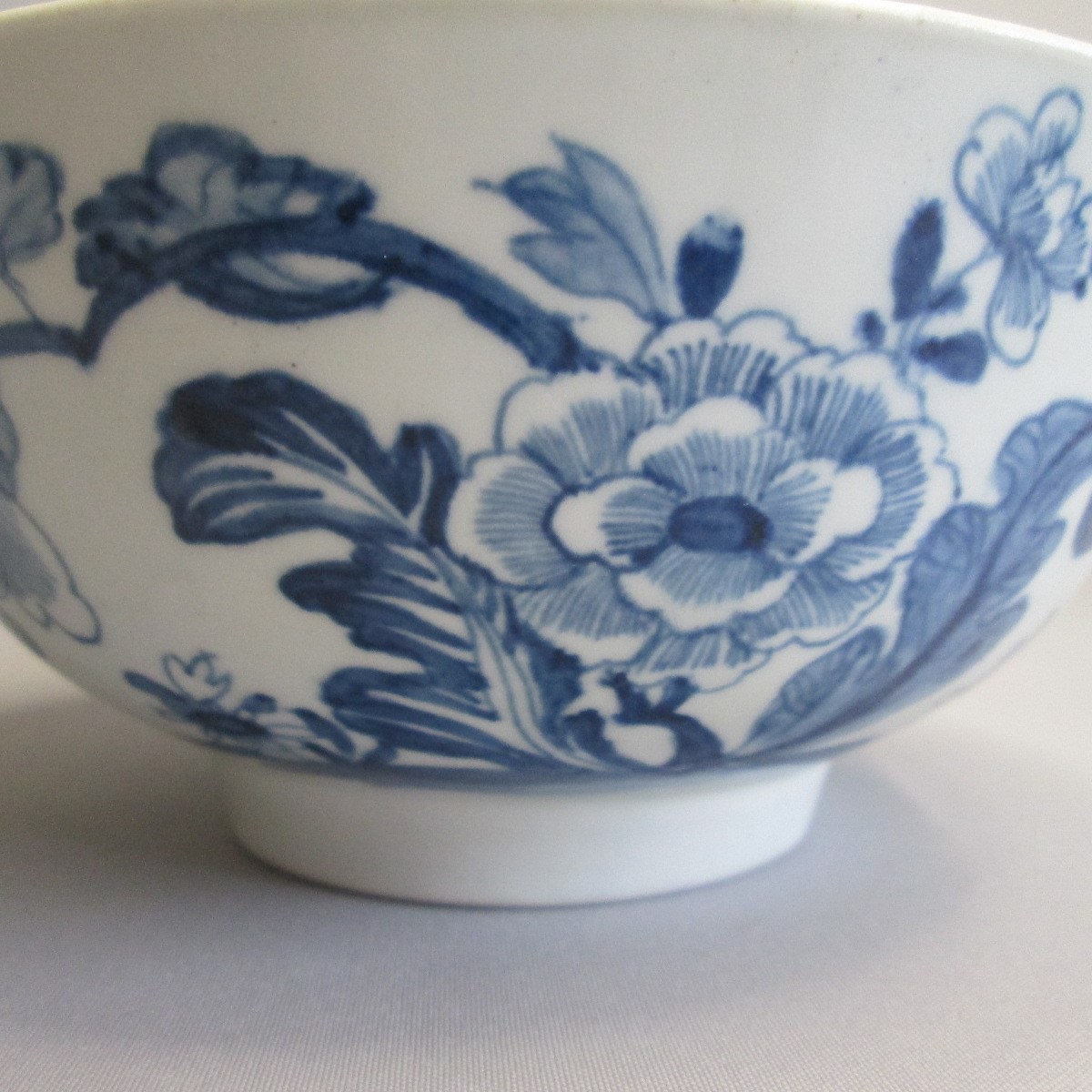 A very rare Worcester blue and white slop bowl with 'holed rock and bird' pattern Circa 1756. - Image 6 of 6