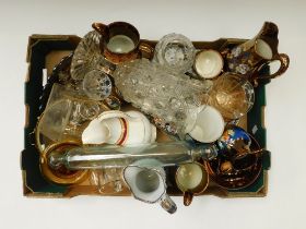 A collection of early 20th Century Luster wares, water jugs and glasswares, some with minor chipping