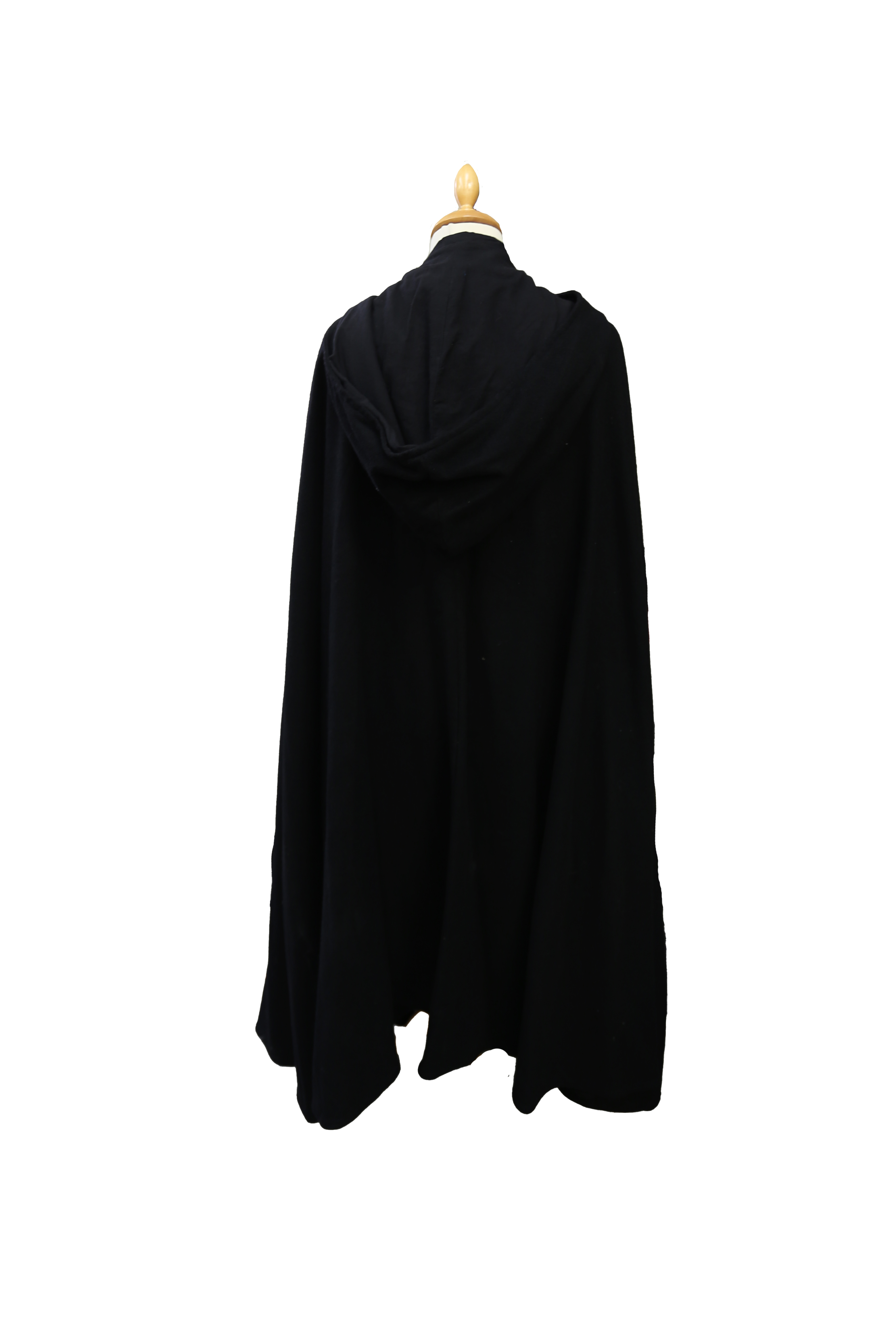 A black wool opera cape with brass leaf motif fastening, with a hood. - Image 3 of 3