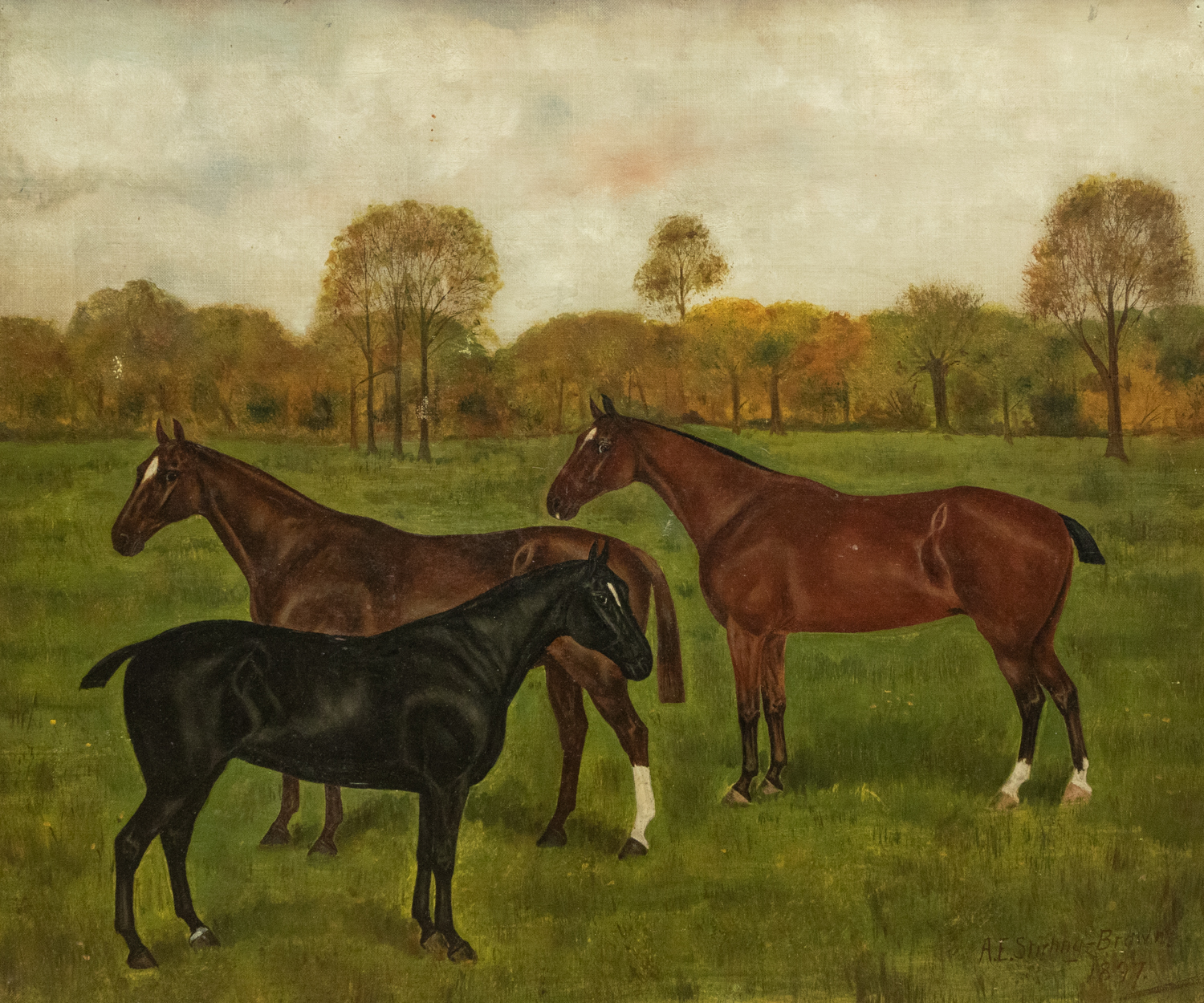 Albert Edward D.G. Stirling-Brown (1896-1929) Three horses with trees beyond oil on canvas, - Image 3 of 7