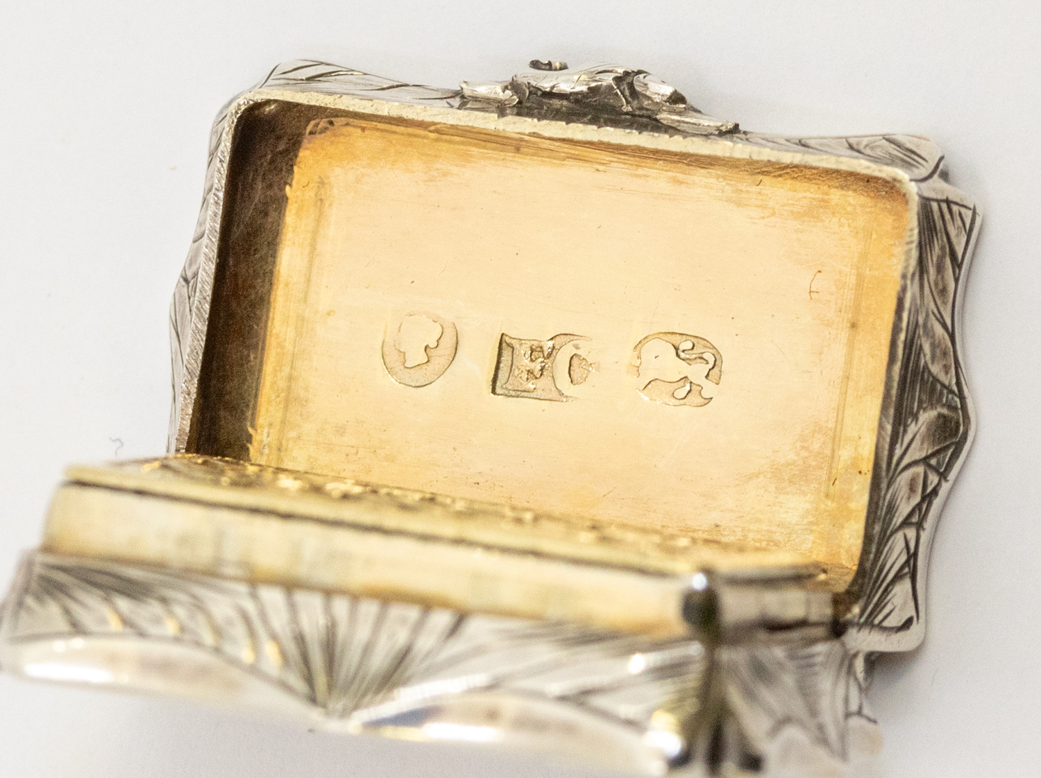 An early Victorian silver shaped rectangular vinaigrette, wavy border, the entire engraved with - Image 3 of 3