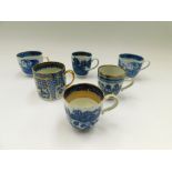 Small collection of blue and white coffee cans, including Caughley, Coalport and Wedgwood,