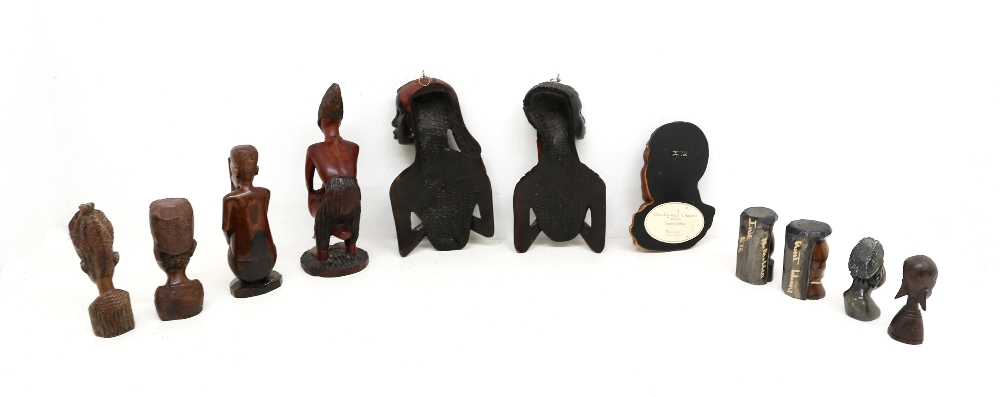 A collection of carved wooden African figures and heads. - Image 2 of 2