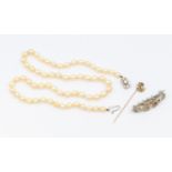 A single row cultured pearl necklace, each measuring approx 6mm, strung to a pearl set  9ct white