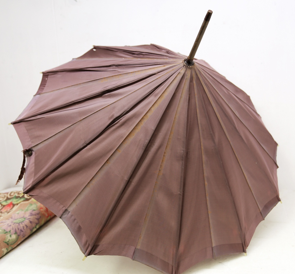 A 20th century wooden handled parasol, with faux amber plastic rounded end and London silver mount - Image 7 of 7