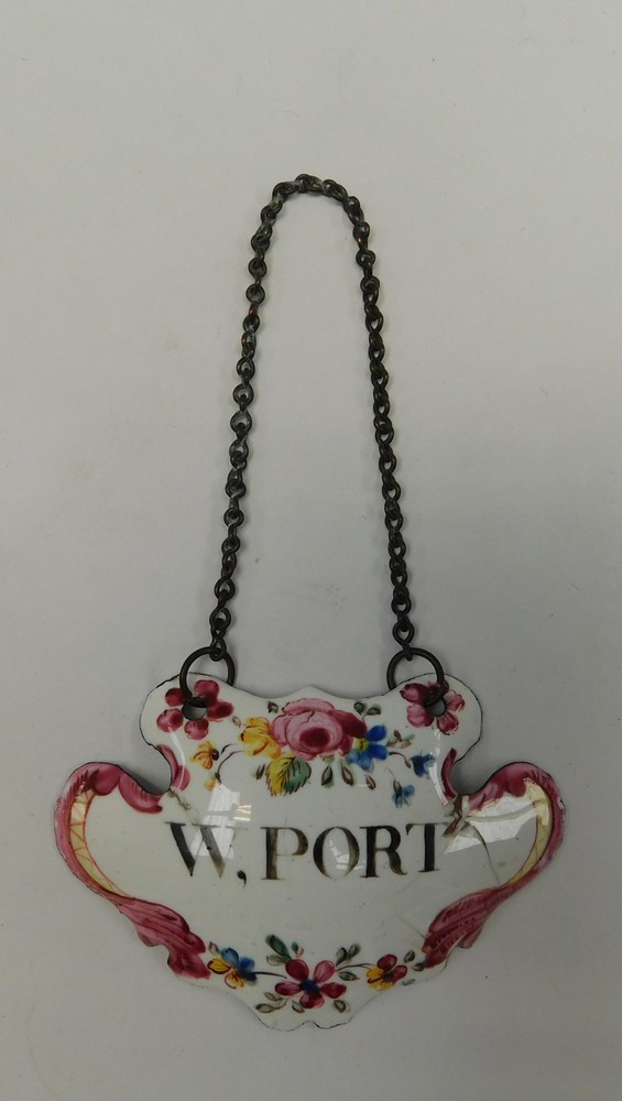 An 18th century Bilston enamel wine label, titled W,PORT, floral design, circa 1760/1770, approx. - Image 2 of 2