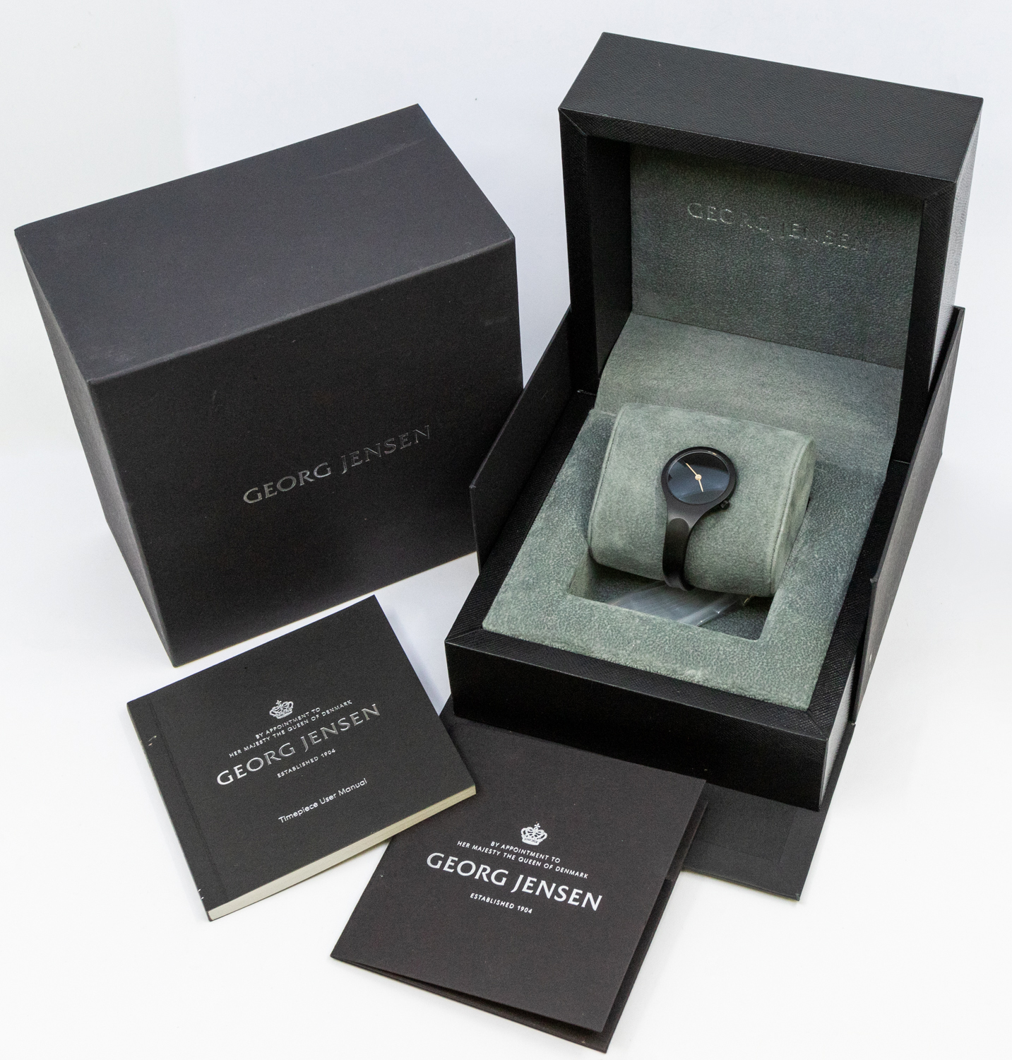 Georg Jensen- a ladies Vivianna black bangle wristwatch, comprising a black dial with gilt hands, - Image 2 of 3