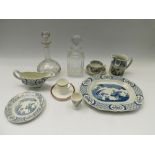 Old Chelsea blue and white tea/coffee and dinner service along with other china wares and glass