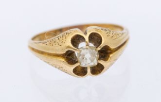 A diamond and 18ct gold ring, comprising an old European cushion cut diamond, approx 0.20ct,