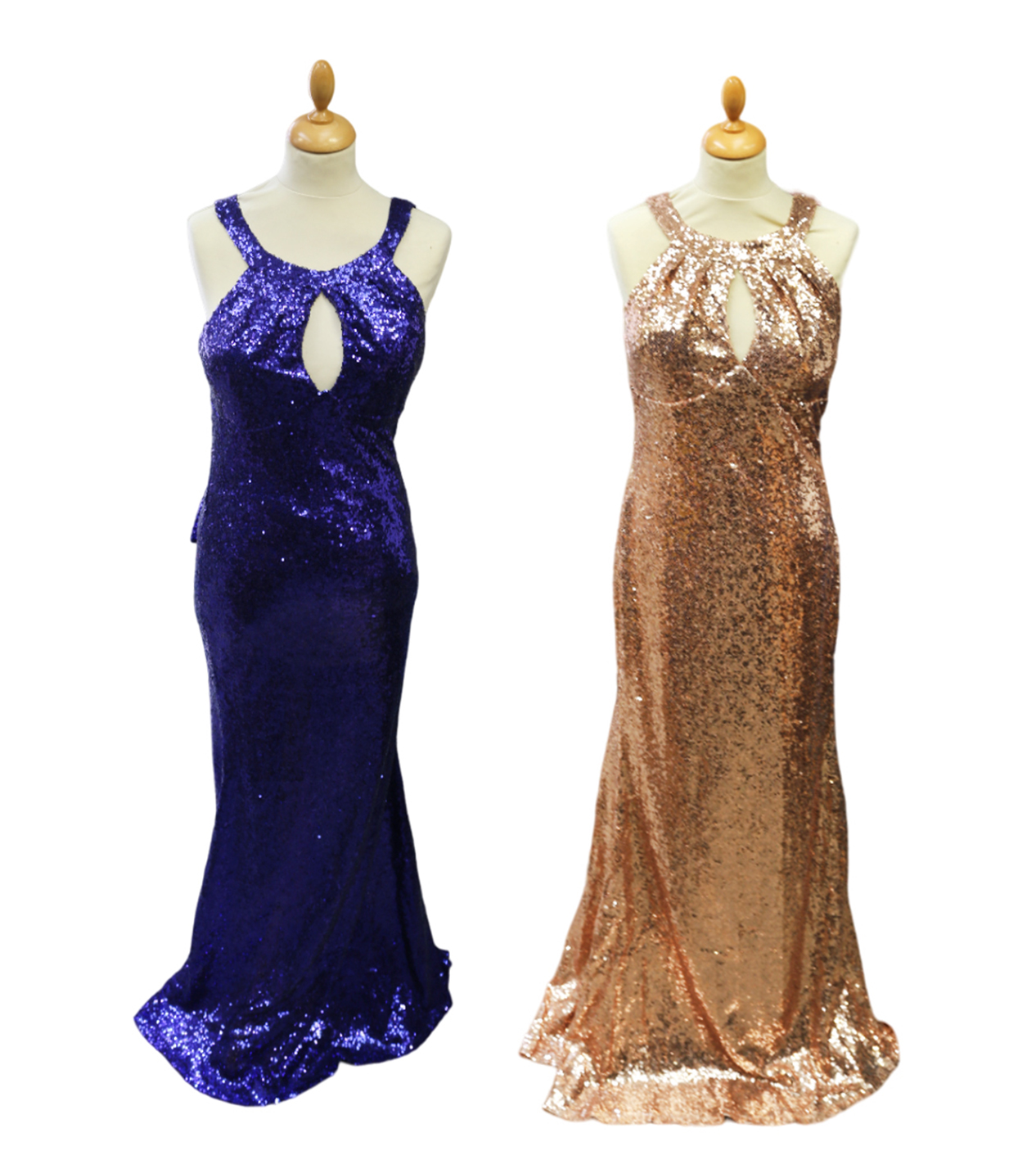 4 royal blue sequined Goddiva evening/prom/bridemaids dresses, long length, 2 x size 10 and 2 x size