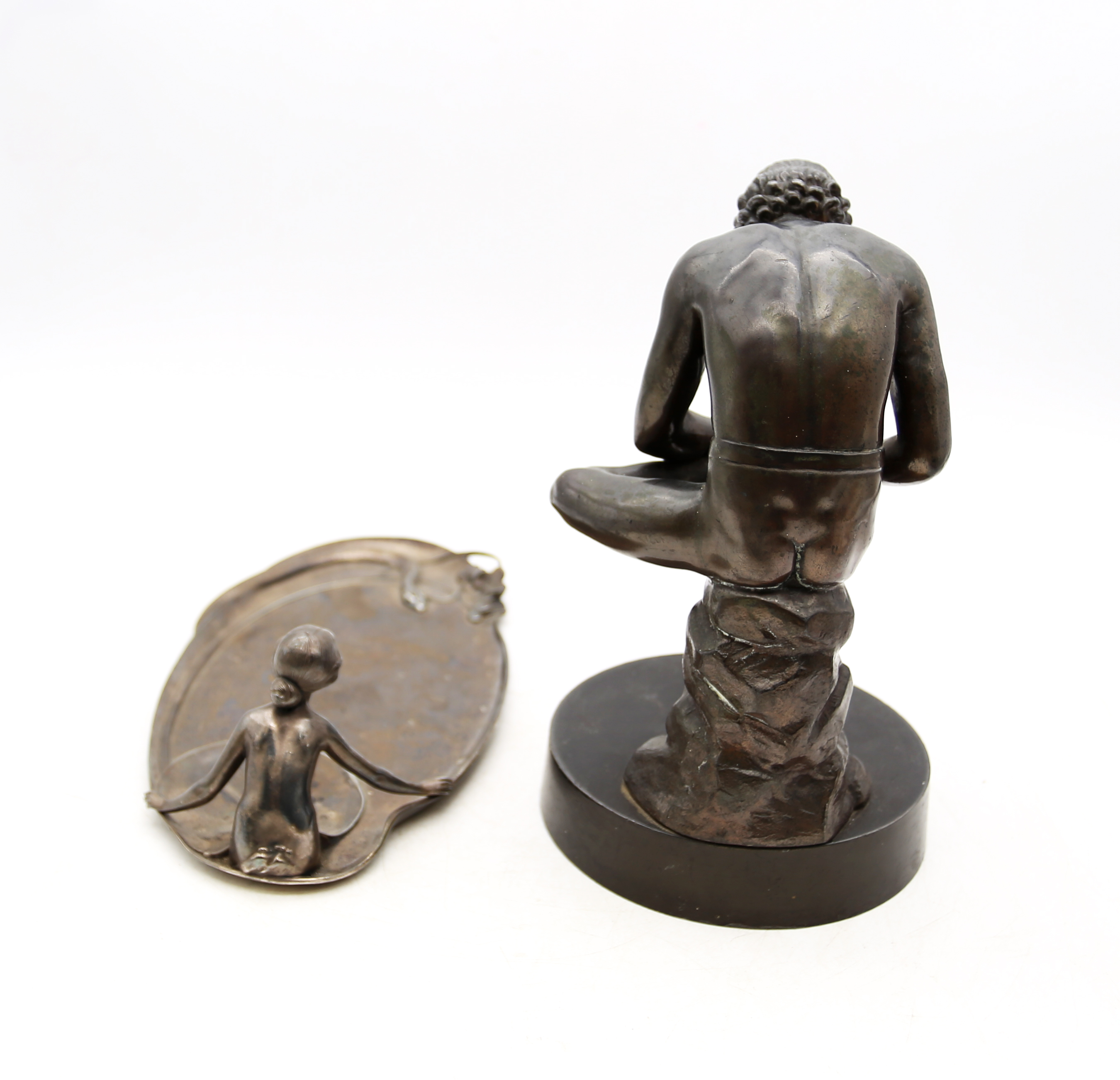 An early 20th Century WMF art nouveau pin dish along with a spelter figure of a classical man. - Image 3 of 7