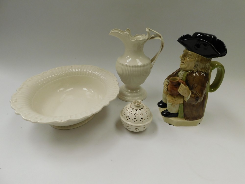 A Leedsware Strap Handled Ewer , together with Leedsware Pot Pourri and an Oval Shaped Leedsware - Image 3 of 4