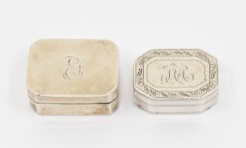 A George III silver bright cut engraved rectangular vinaigrette with canted corners, the cover