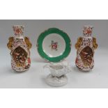 A pair of late 19th Century Royal Crown Derby vases, an early 20th Century Royal Crown Derby comport