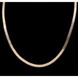 A weighable damaged 9ct gold flat snake link chain necklace, width approx 3mm, length approx 40cm,