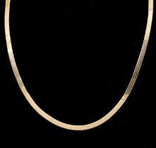 A weighable damaged 9ct gold flat snake link chain necklace, width approx 3mm, length approx 40cm,