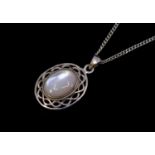 A moonstone and silver pendant, pendant approx 24mm not including bale, chain approx 18'' Further