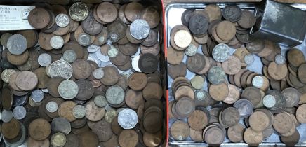 Collection of coins British and World Coins in one Tin. Includes Pre 47 Silver Coins.