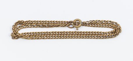An unmarked yellow metal chain, probably 9ct gold,  with later base metal clasp, weight approx 9.